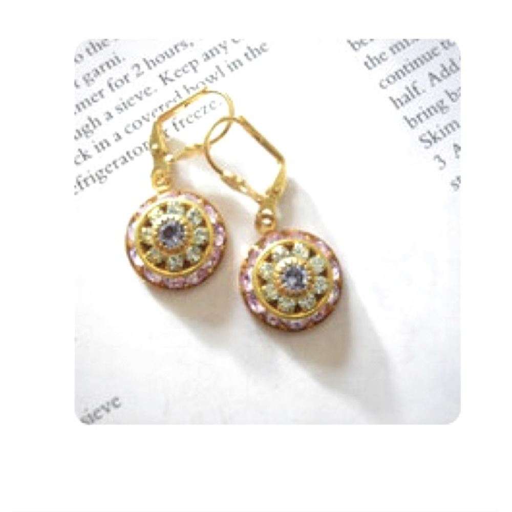 Vintage Dangle Earrings with Swarovski Crystals; amethyst, tanzanite, peridot…